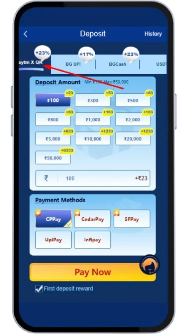 Select deposit payment method